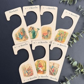 Luck and Luck Peter Rabbit Nursery Hangers x 7, Wooden Baby Clothes Dividers Colour Printed, New Born Gift, Baby Shower Keepsake, Wood Baby Keepsake