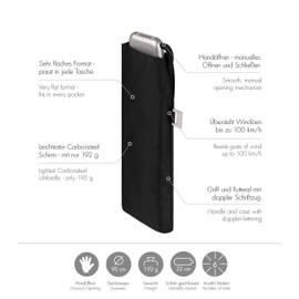 doppler Taschenschirm Carbonsteel Slim Uni – Handliches Format – Federleicht – 22 cm – Schwarz