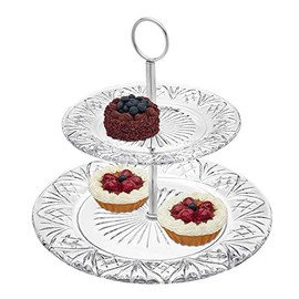 Godinger 2-Tier Platter Tray Server, Serving Stand, Cake Stand for Desserts, Appetizers & Snacks, Dublin Crystal Collection