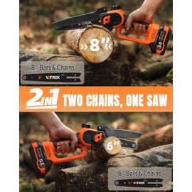 VOTREK 8" & 6" Chainsaw Cordless with 2x3.0AH Batteries, [2-in-1] Powerful Brushless Electric Mini Chain Saw Set (2 Chains& 2 Bars), Handheld Small Hand Saw for Branch Wood Cutting Tree Trimming, Gift