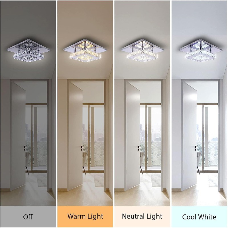Cainjiazh Dimmable Modern Crystal Chandeliers LED Mini Ceiling Light with