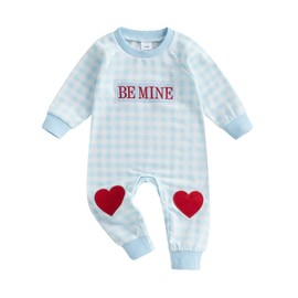 Bagilaanoe Infant Baby Boy Valentine’s Day Outfit Clothes Plaid Long Sleeve Romper One Piece Jumpsuit Pants (Blue, 6-12 Months)