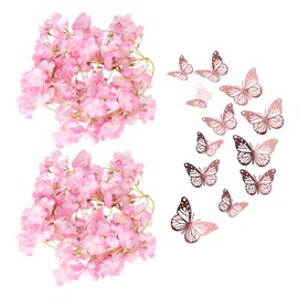 NIDHFG 2 Pieces Of Simulated Flower Rattan And 12 Pieces Of 3D Butterfly Wall Stickers, Wedding Decoration, Home Decoration, Creative Decoration.