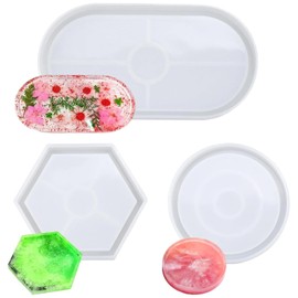Moldes De Silicona Para Resina, 3 Piezas De Moldes Para Resina Epoxica, Moldes Para Manualidades, Moldes Redondos, Hexagonales Y Ovalados, Para Hacer Joyeria Y Decoracion Del Hogar