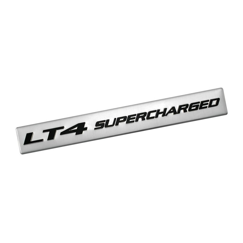 LT4 Supercharged Black on Silver Highly Polished Real Aluminum Emblem