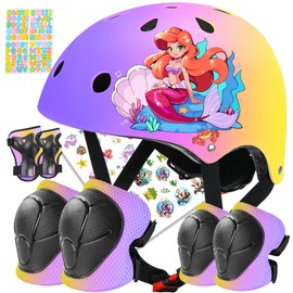 BiutiMama Toddler Kids Bike Helmet Set for Boys Girls Color Gradient Adjustable Skateboard Helmet Protective Gear Set Knee Elbow Wrist Pads for Bike, Roller, Scooter, Cycling, Balance and More Sports
