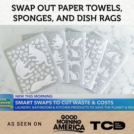 Nordhus Design Swedish Dishcloths, 5 Cat Cloths, Made in Sweden - Reusable, Washable Cellulose Cotton Kitchen Cloths - Replace Paper Towels, Wipes, Sponges, Dish Rags