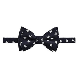 Retreez Stylish Stars Woven Microfiber Pre-tied Boy's Bow Tie - Black with White Stars - 8-10 years