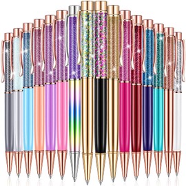 16 Pieces Ballpoint Pens Flower Dynamic Crystal Pens Black Ink Ballpoint Pens Flower Liquid Sand Pen for Birthday, Back to School Seasons, Wedding, Home School Office Supplies (Liquid Style)