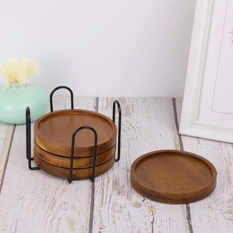 4 Pcs Wood Coasters for Drinks Absorbent, Wooden Coasters with