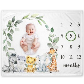 Yuzioey Safari Milestone Blanket, Jungle Wild Animals Baby Growth Chart Monthly Blanket, Watch Me Grow Jungle Safari Baby Nursery for New Moms Baby Shower(50"x40")