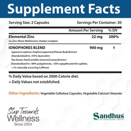 Sandhu's BioZnq- Zinc Supplement with Quercetin & Green Tea Extract- Immune Support Supplement for Men & Women- 60 Vegetarian Capsules