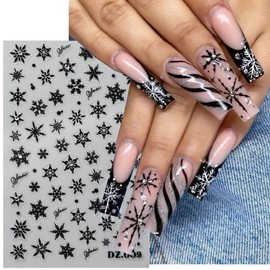 Christmas Nail Stickers for Nail Art ins Snowflake Crystal Diamond 3D Glitter Shiny Gold Silver Black White Nail Design Luxury French Tip Adhesive Nail Sticker Xmas Winter Manicure Decorations 4Sheets