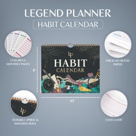 Legend Habit Calendar to Track Daily Habits – Motivational Tracker for Tracking Atomic Habits – 2 Years, Undated, 10x8” (Black)