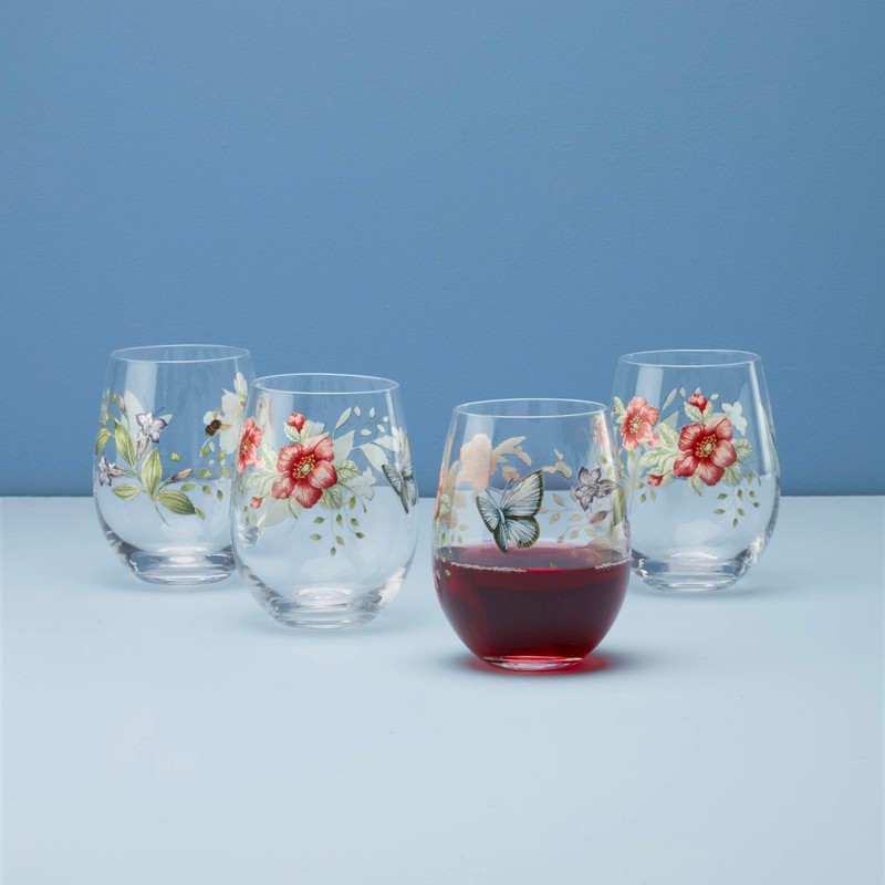 Lenox 896701 Butterfly Meadow Stemless Wine Glasses, Set of 4