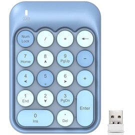 FELICON Wireless Numeric Keypad 18 Keys with 2.4G Mini Portable Silent Number Pad USB Receiver Financial Accounting Keyboard Extensions for Laptop Desktop PC Pro（Blue Mix）
