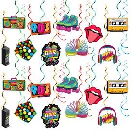 30 Pcs 90s Swirl Decorations 90s Theme Party Decor 1990's Throwback Hanging Swirls Ceiling Decor for Birthday Celebration Rock Hippie Party Supplies