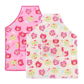 Art Smock Painting Apron Colorful Waterproof Artist Smock Artist Painting Aprons with Long Sleeve Cat Pink Yellow, 2 Pack