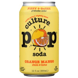 Culture Pop Soda Sparkling Probiotic Drink, 40 Calories Per Can, Vegan Soda for Gut Health, Non-GMO, GF, No Added Sugar, Orange Mango, 12 Fluid Ounce (Pack of 12)