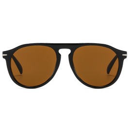 Long Keeper Retro Round Sunglasses for Women Men 70s Aviation Vintage Circle Sunglasses Trendy Oval Round Shades Pilot Sun Glasses UV400 Protection (Black Frame - Brown Lens)