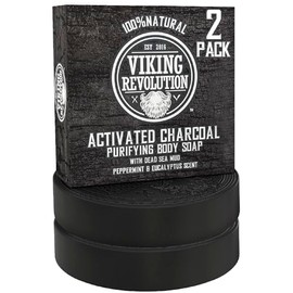 Viking Revolution Jabn de carbn activado para hombres con barro de mar muerto, jabn corporal y facial para hombres, barra de jabn para cuidado facial 