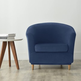 HFCNMY 2 Piece Club Chair Slipcover,Stretch Velvet Barrel Chair Covers Soft Tub Chair Slipcover Washable Armchair Cover with Elastic Bottom Blue
