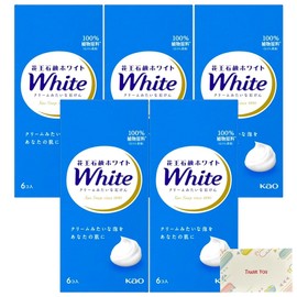 Kao Soap White, Regular Size, 18.0 oz (510 g) (85 g x 6 pieces) + Kunutonn Original Logo e-Bonus (Set of 5)