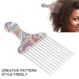 Afro Comb, Steel Needle Pick Comb Abrasion Resistant Non-Toxic Hair Scalp Curly Hair Styling Ergonomic Hair Pick (Waist Flower K4)