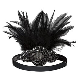 aoozleny 1920s Women Feather Flapper Vintage Headpiece Roaring 20s Great Gatsby Headband (C)