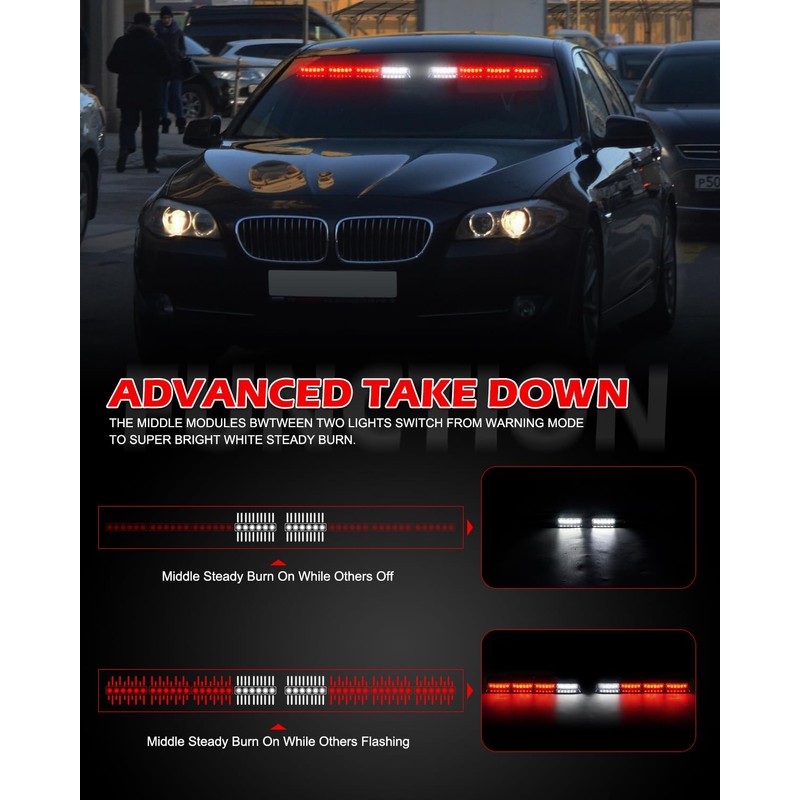 HLauto 604N Emergency Dash Strobe Lights w/Controller: 2x16.8 inch Red