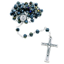 Crystal Glass and Metal Rosary | Vibrant Colors | Catholic Prayer Devotional | Great Religious Gift for First Holy Communion and Confirmation | Made in Italy (Dark Blue)