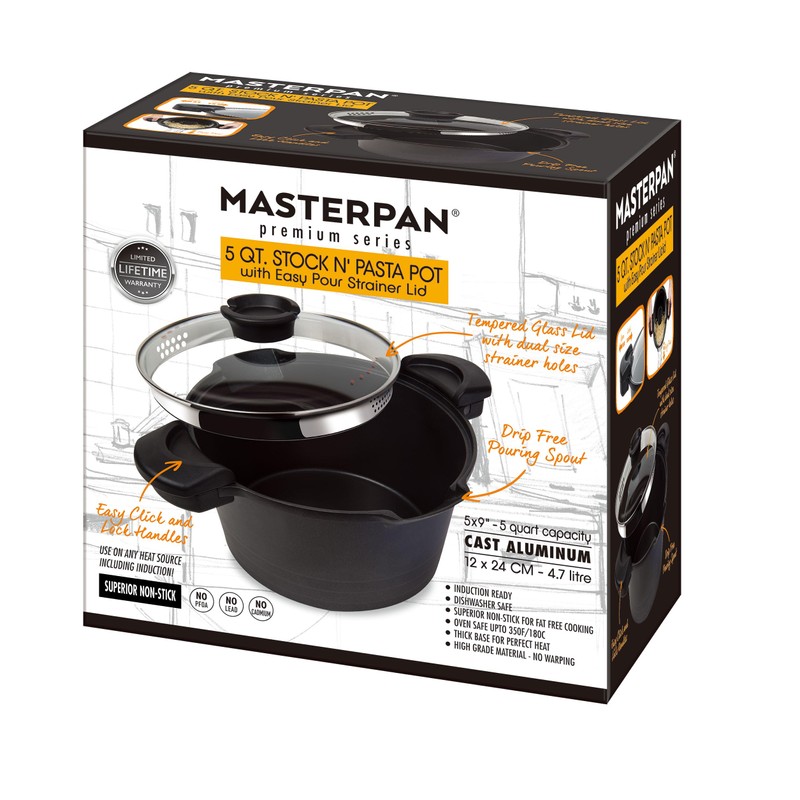 MasterPan 5 QT. Non-Stick Stock N’ Pasta Pot w/Locking Handles