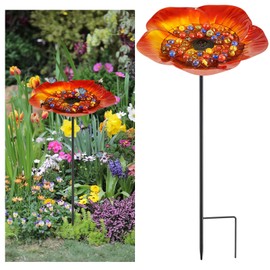 Tandefio 1 Pack Vivid Flower Bee Watering Station Metal Butterfly Water Feeder Cup with 30 Colorful Glass Marbles Bee Feeder Bee Waterer Cup for Bee Butterfly Bird Garden Outdoor Decors(Golden Brown)