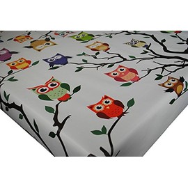 Karina Home Wipe Clean Tablecloth Oilcloth Vinyl Ozzy Owl White 140cm x 200cm