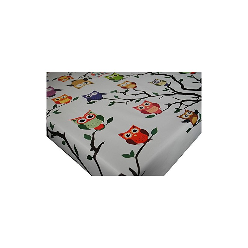 Karina Home Wipe Clean Tablecloth Oilcloth Vinyl Ozzy Owl White