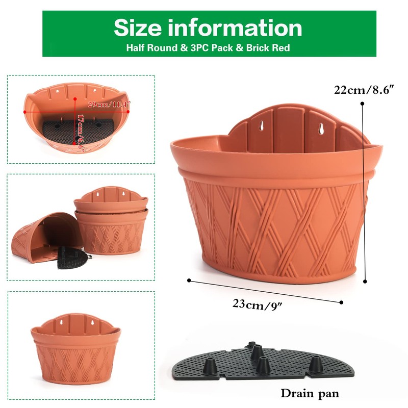 Sungmor Wall Hanging Planters,11.5 Inch Hanging Flower Pots for Railing