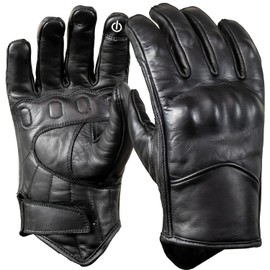MDM Retro Motorcycle Gloves Men's Leather - Biker Chopper Gloves with Touchscreen Finger, Knuckle Protection & Premium Grip