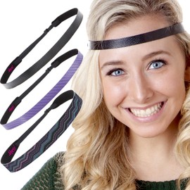 Hipsy 3pk Women's Adjustable NO SLIP Casual Style Headband Multi Gift Pack (Black & Purple)