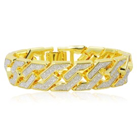 8 inch Bling Cuban Link Bracelet For Men Women Gold Plated Copper Hip Hop Cubic Zircon Iced Out Bracelets Gift Jewelry (A Gold)