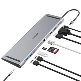 Docking Station, HOPDAY 10 in 1 Dual Display Laptop USB C Docking Station, USB C Hub Dock for MacBook & Windows (HDMI, VGA, PD 100W, Ethernet, SD/TF Card Reader, Audio, 3 USB Ports) (10 in 1)