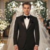 Black Velvet Bow Tie Pocket Square Cufflinks Set for Men,
