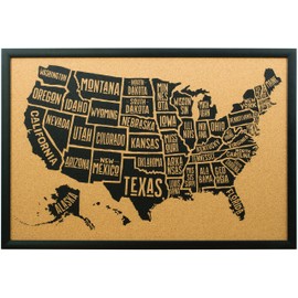 Craig Frames Wayfarer Cork Board, Typographic United States Push Pin Travel Map, Gallery Black Frame and Pins, 16 x 20 Inch