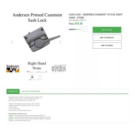 Andersen 0565712 Primed & Permashield RH Casement Sash Lock Stone 1974-80 NLA