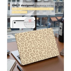 iCasso Compatible with MacBook Air 13 inch Case 2025 2024-2022 M4 A3240 M3 A3113 M2 A2681, Texture Leopard Leather Hard Shell Protective Case+Keyboard Cover for MacBook Air 13.6 inch, Beige