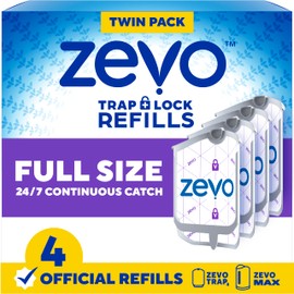 Zevo Flying Insect Trap Official Refill Cartridges - Fits Both Zevo Trap & MAX Indoor Fly Trap - Authentic Trap+Lock Technology to Catch Gnats, House & Fruit Flys (4 Official Refill Cartridges)
