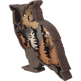 DOITOOL 3D Wooden Animals Carving Owl Statue Rustic Wall Decor Art Multi-layer Owl Silhouette Figurine Farmhouse Room Mountain Wall
