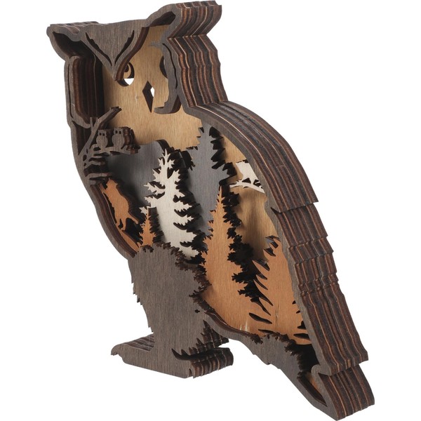 DOITOOL 3D Wooden Animals Carving Owl Statue Rustic Wall Decor