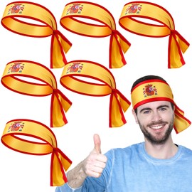 Solsew 6 Pcs Spain Flag Bandana Spanish Headband for Women Men Red Yellow National Flag Headband Sweatbands Hispanic Heritage Month Gift for Men Women Sports