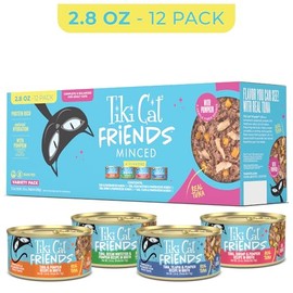 Tiki Cat Friends Tuna Variety Pack, High Protein & High Moisture Wet Cat Food for Adult Cats, 2.8 oz. Can (12 Count)