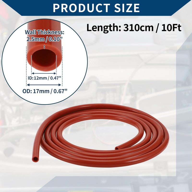 Hihaha Silikon-Vakuumschlauch für Automobil-Vakuumsysteme Hochtemperatur 10Ft 1/2" 12mm ID 2,5mm